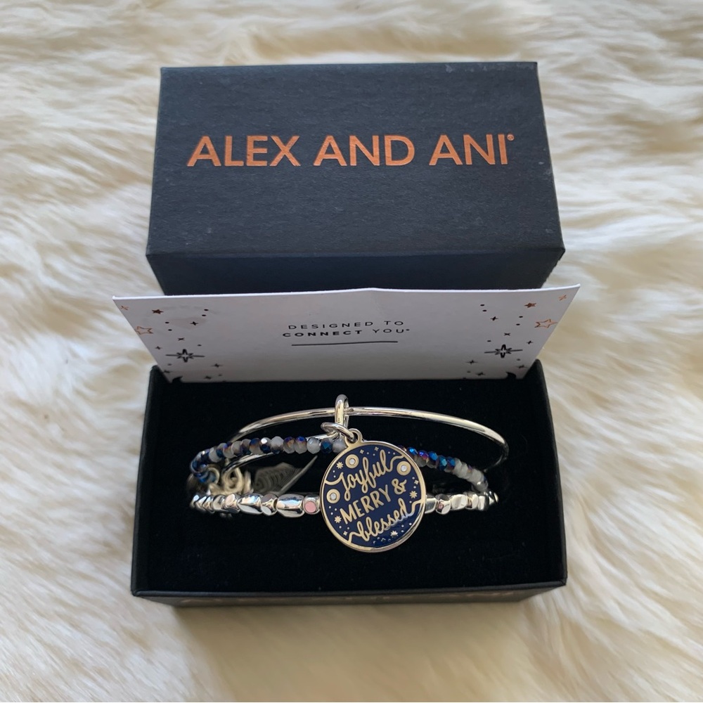 NWT Alex and Ani ‘Joyful, Merry, and Blessed’ Holiday Bracelet Stack Set